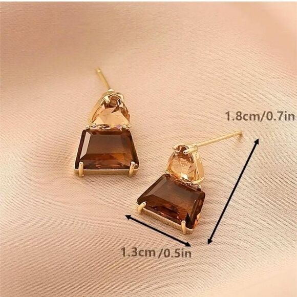 Earrings womens Brown crystal gold plated drop New - Picture 9 of 10
